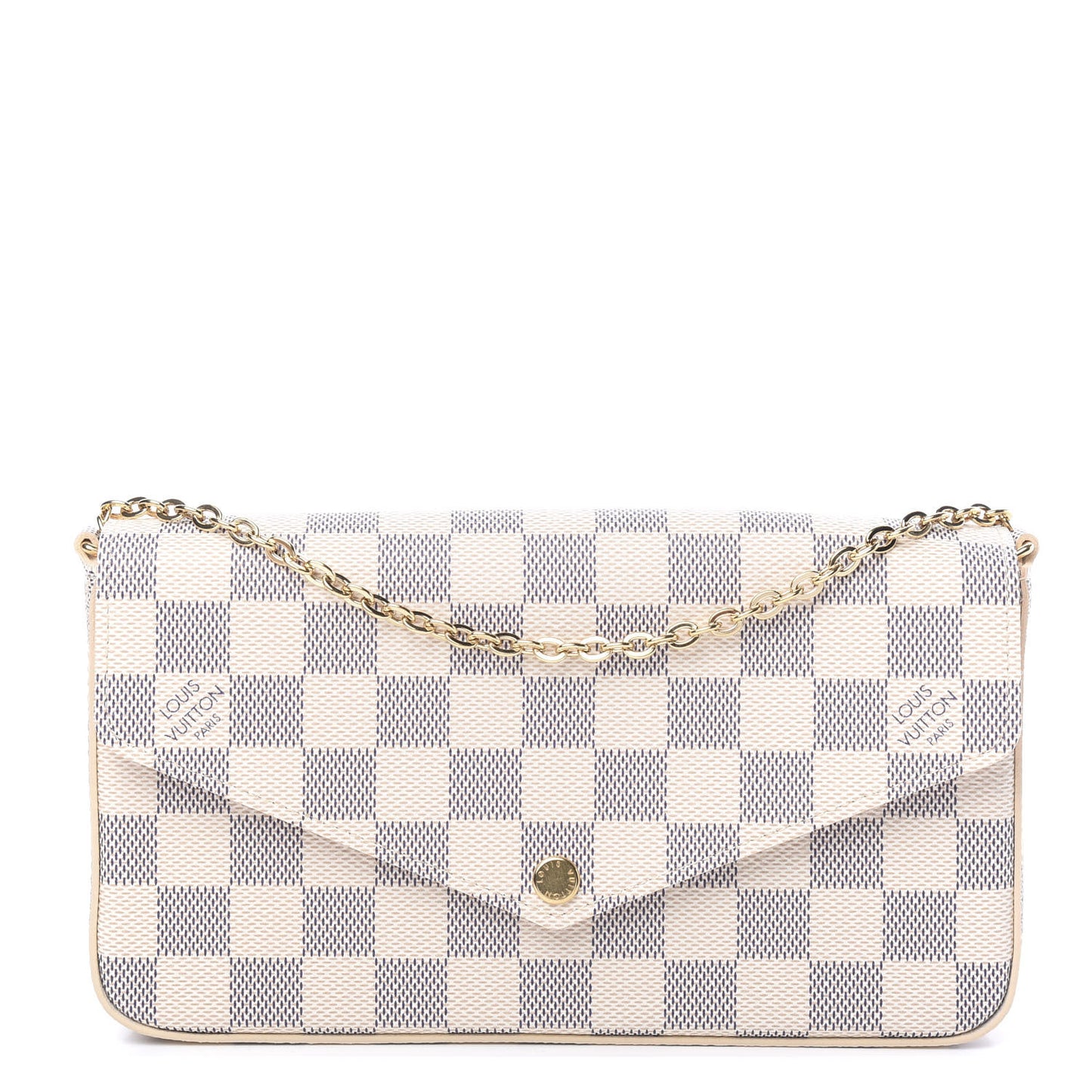 Damier Azur Pochette Felicie Chain Wallet Rose Ballerine
