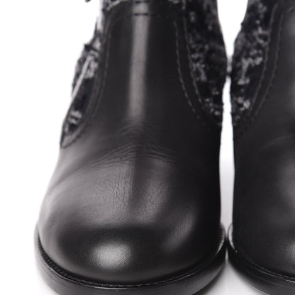 Chanel Tweed Lambskin Short Boots 38 Black Grey 10 of 11