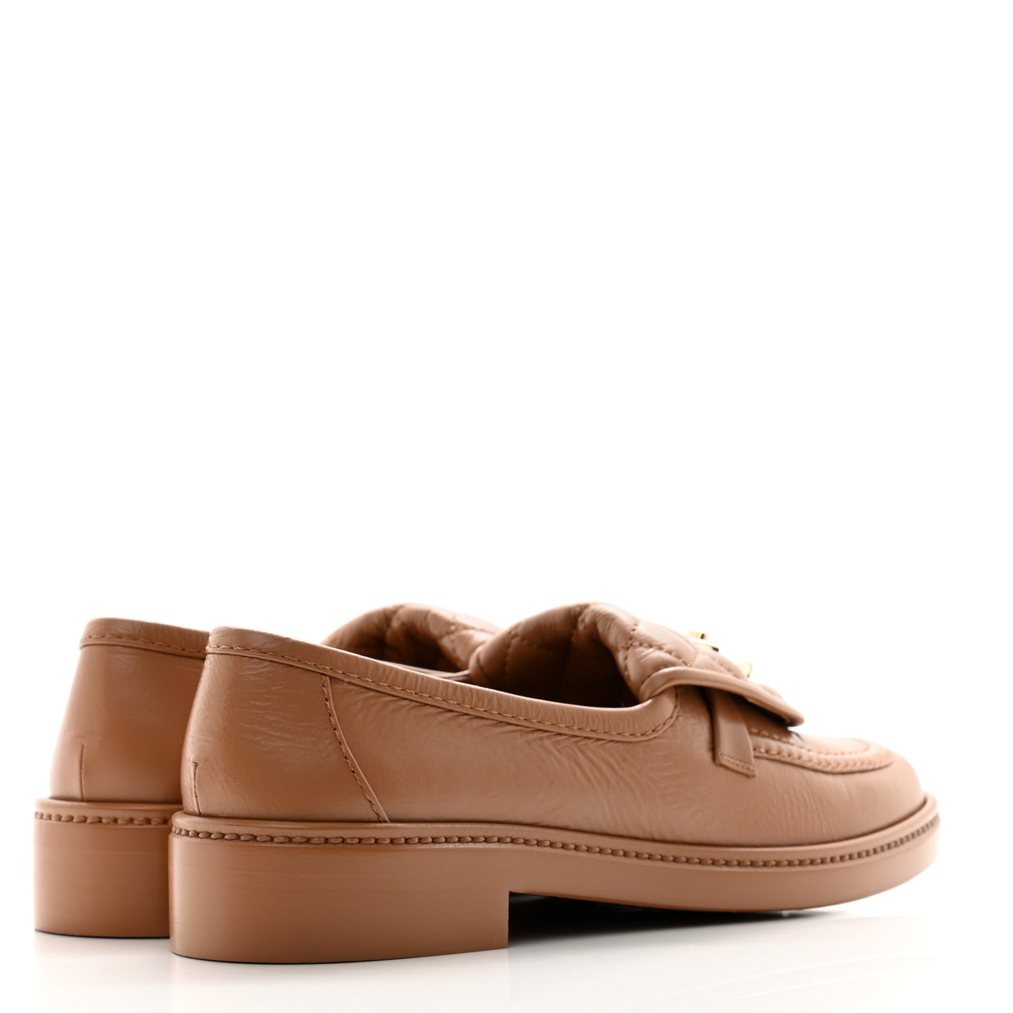 Shiny Crumpled Lambskin Quilted CC Turnlock Moccasins 38.5 Dark Beige