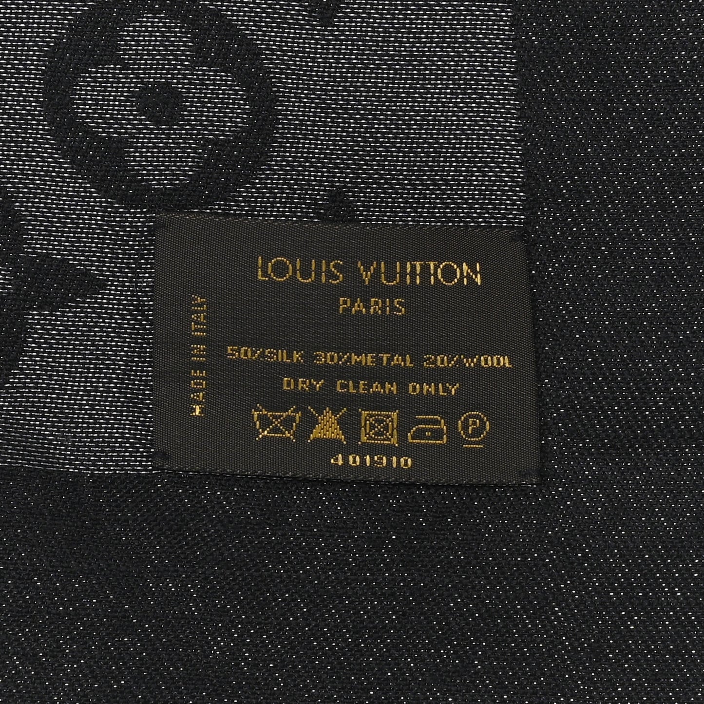 Silk Wool Monogram Shine Shawl Black