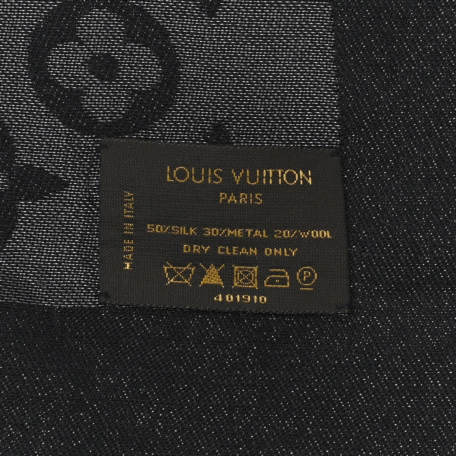 Louis Vuitton Silk Wool Monogram Shine Shawl Black 3 of 3