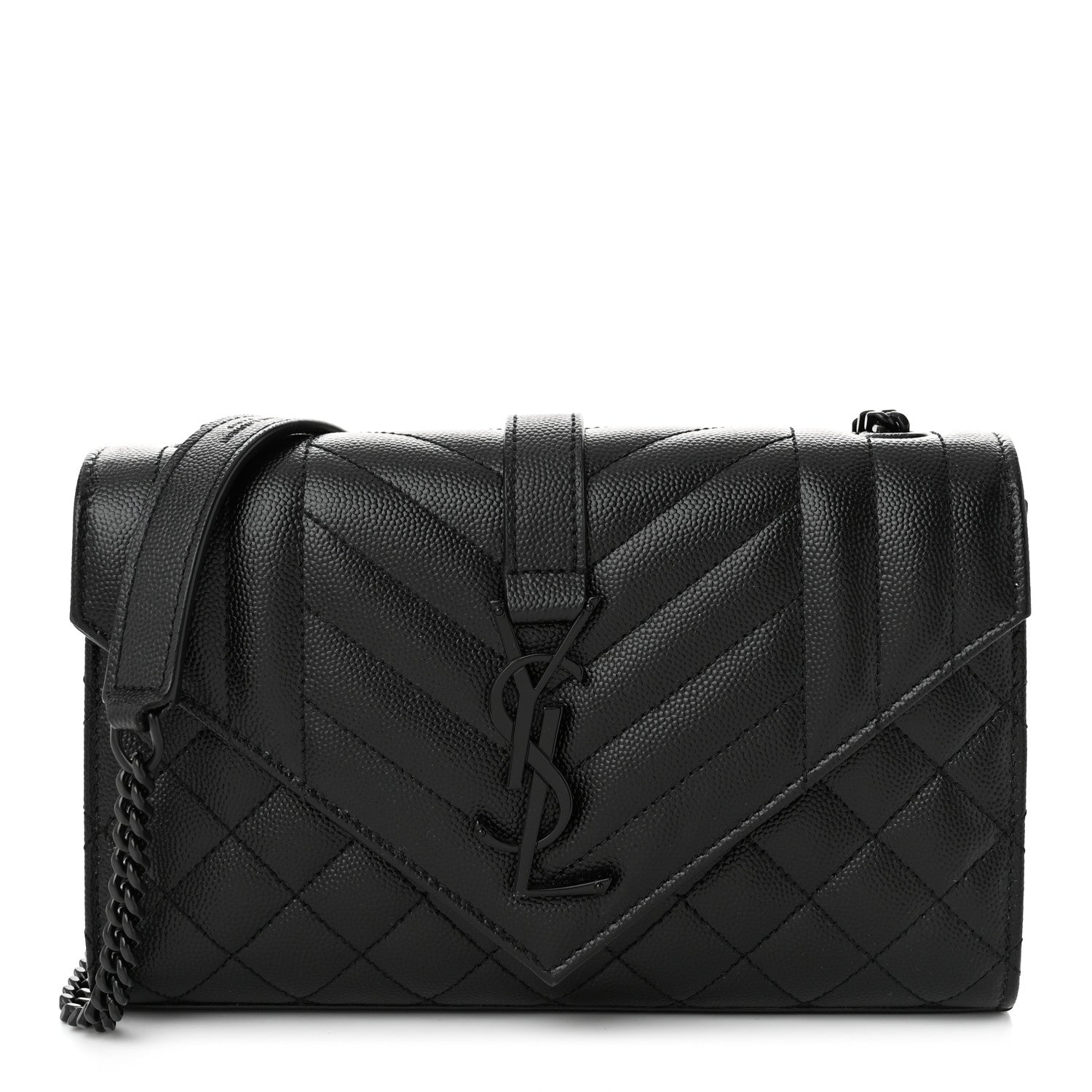 Saint Laurent Grain De Poudre Textured Mixed Matelasse Triquilt Small Monogram Monochrome Satchel Black 1 of 9