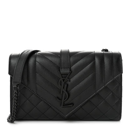 Saint Laurent Grain De Poudre Textured Mixed Matelasse Triquilt Small Monogram Monochrome Satchel Black 1 of 9