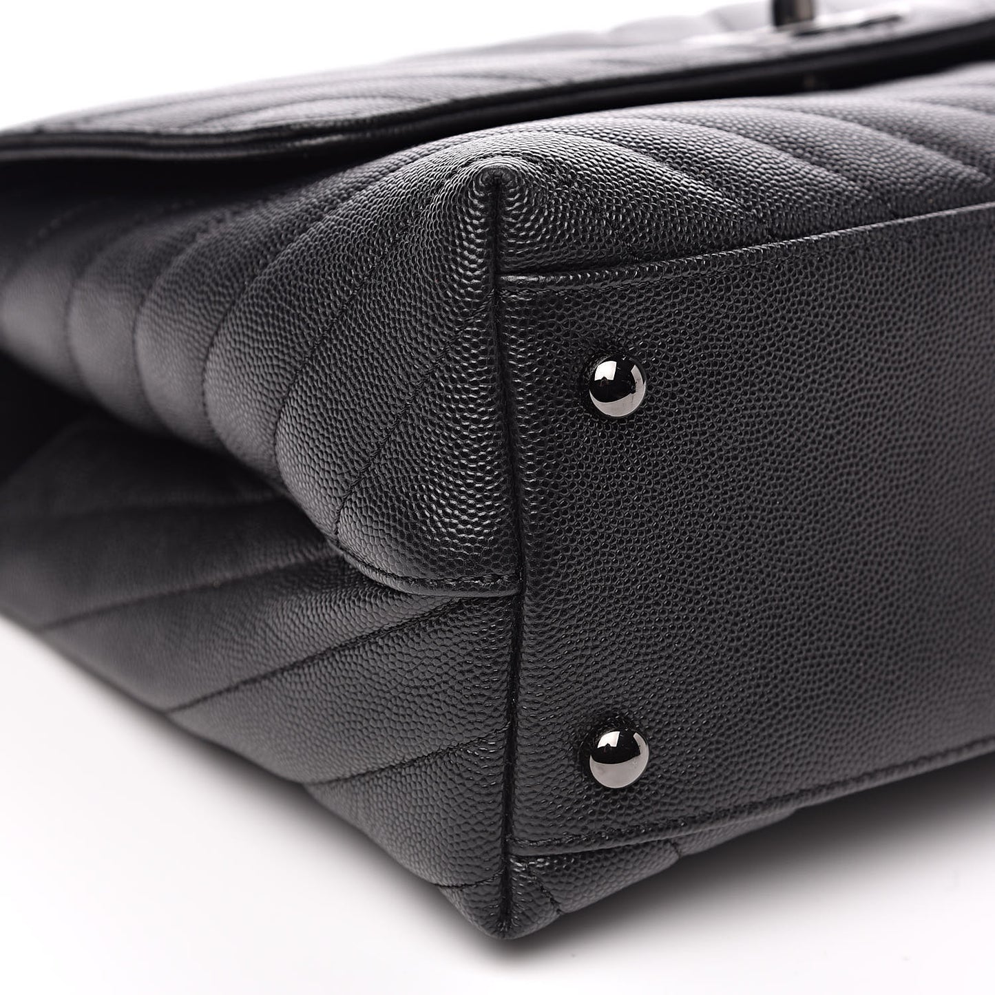 Caviar Chevron Quilted Small Coco Handle Flap Black