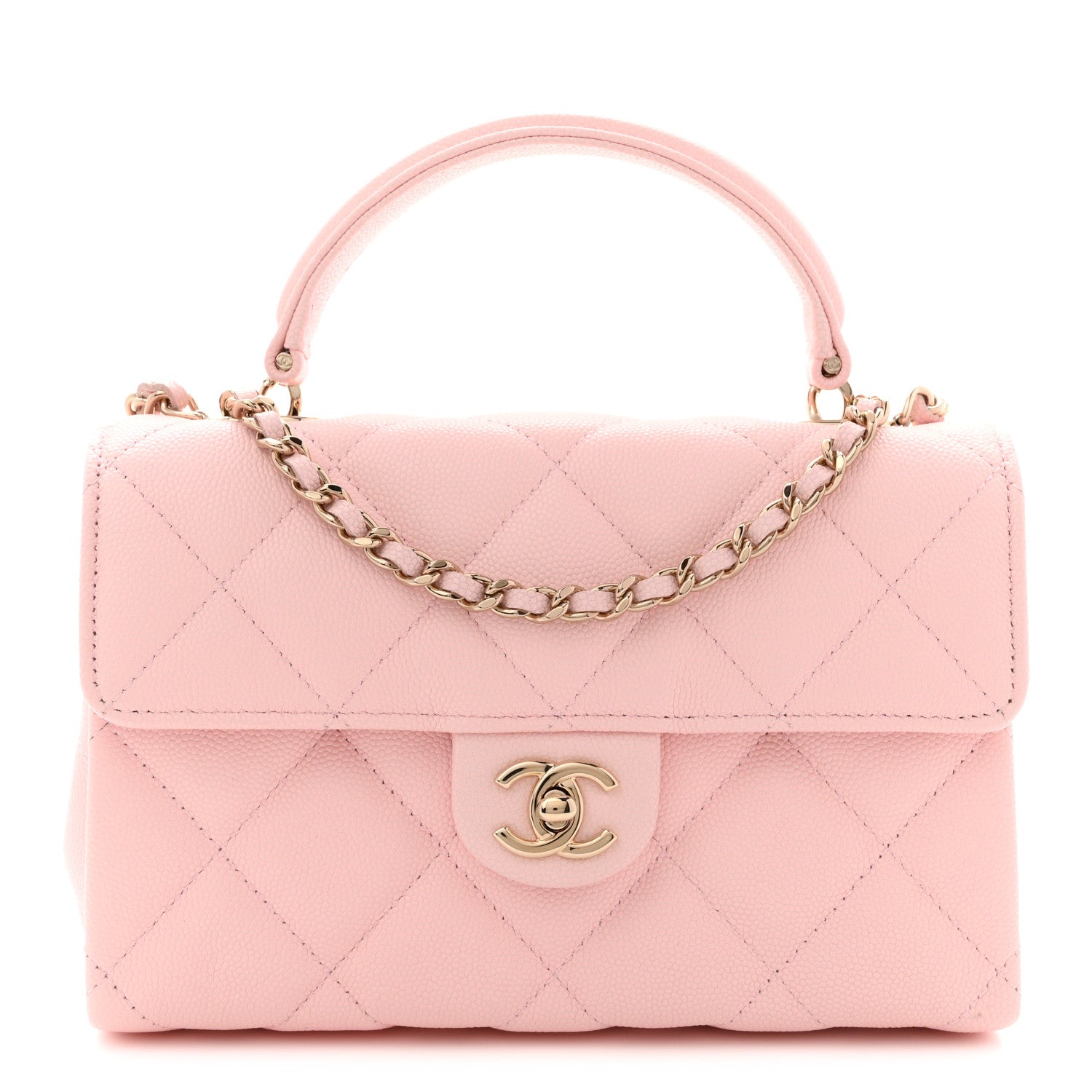 Chanel Caviar Quilted Retro Mini Twist Top Handle Clutch Flap Light Pink 1 of 12