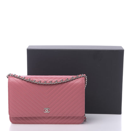 Chanel Caviar Chevron Quilted Wallet On Chain WOC Pink 12 of 12