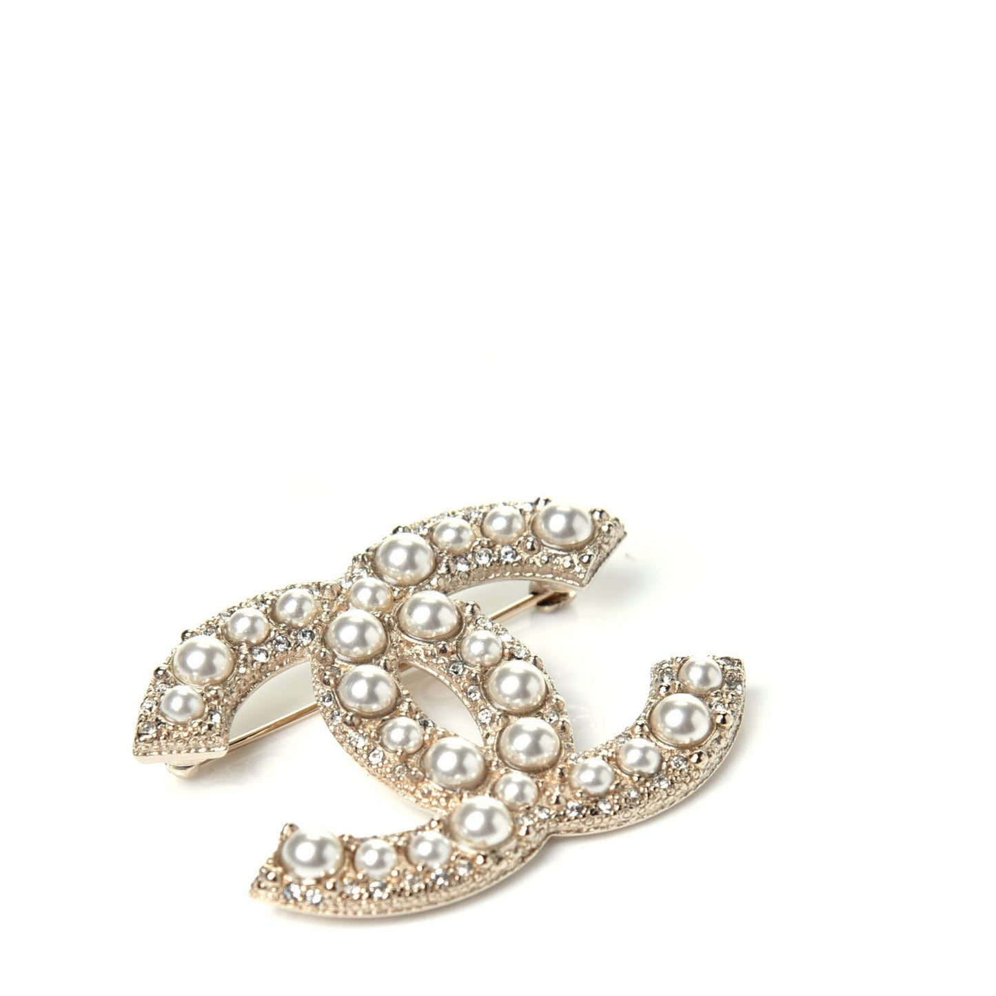 Pearl Crystal CC Brooch Gold