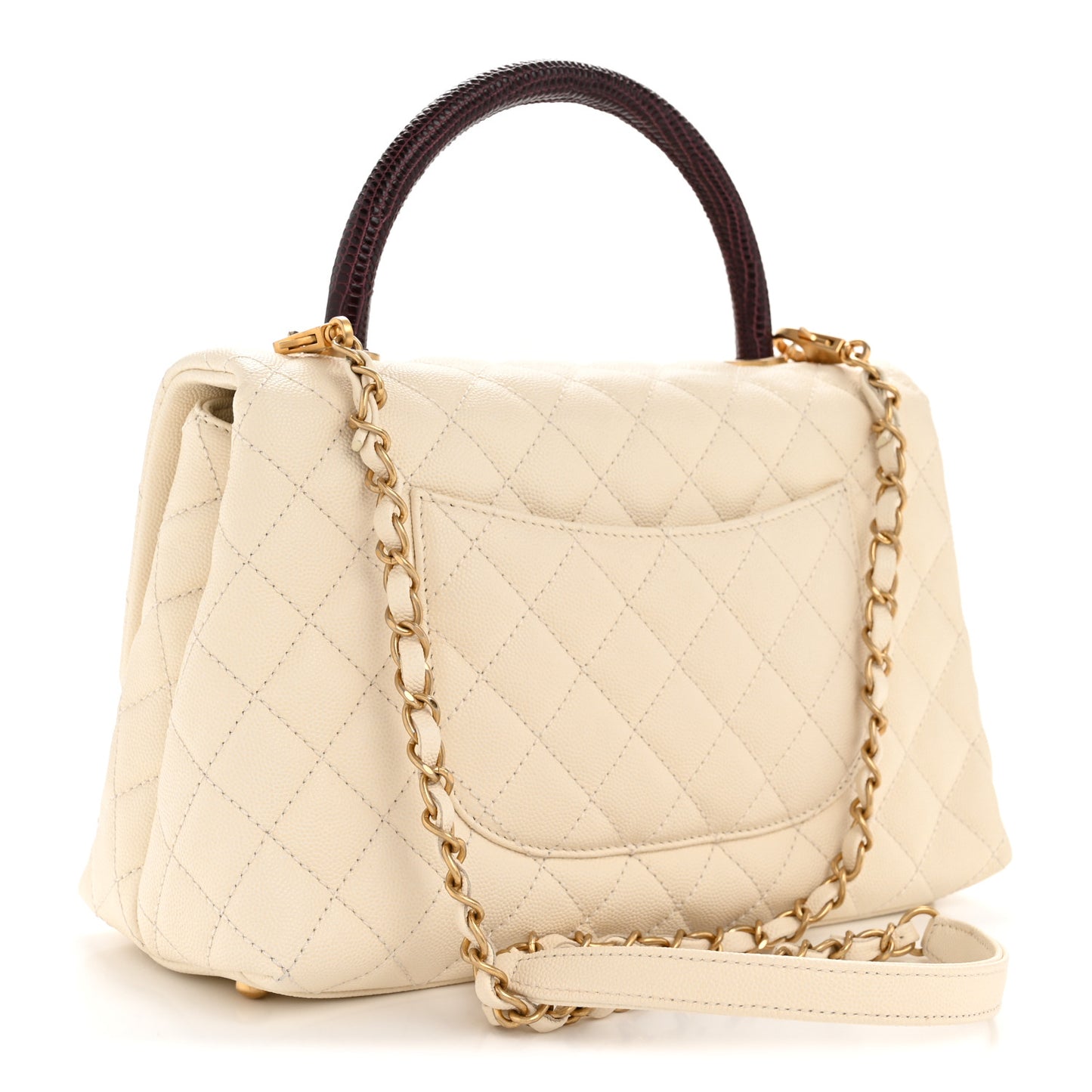 Caviar Lizard Quilted Small Coco Handle Flap Ivory