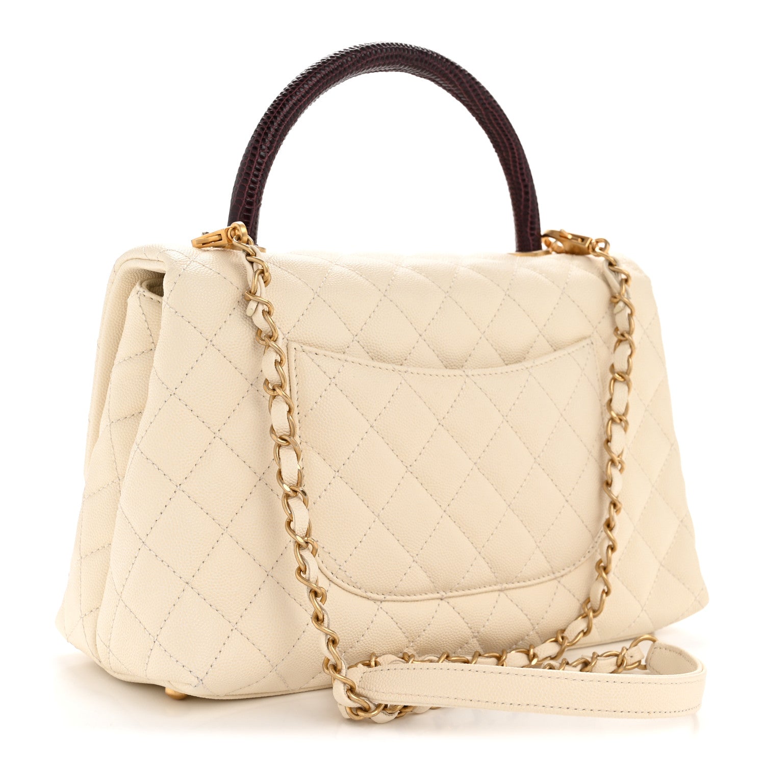 Chanel Caviar Lizard Quilted Small Coco Handle Flap Ivory 6 of 34