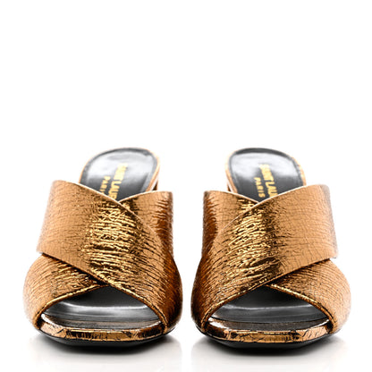 Saint Laurent Metallic Supercrack Calfskin LouLou 95 Mule Sandals 37 Chestnut 2 of 9