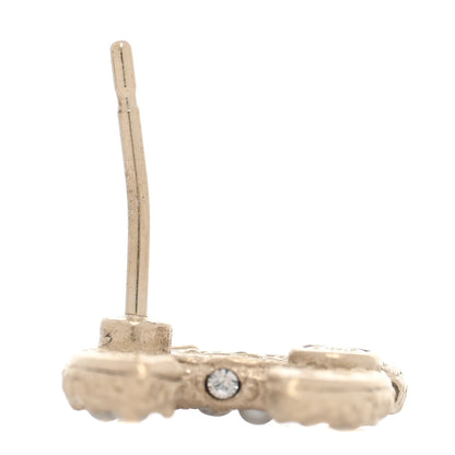 Chanel Metal Graduated Pearl Crystal CC Earrings Light Gold 5 of 5