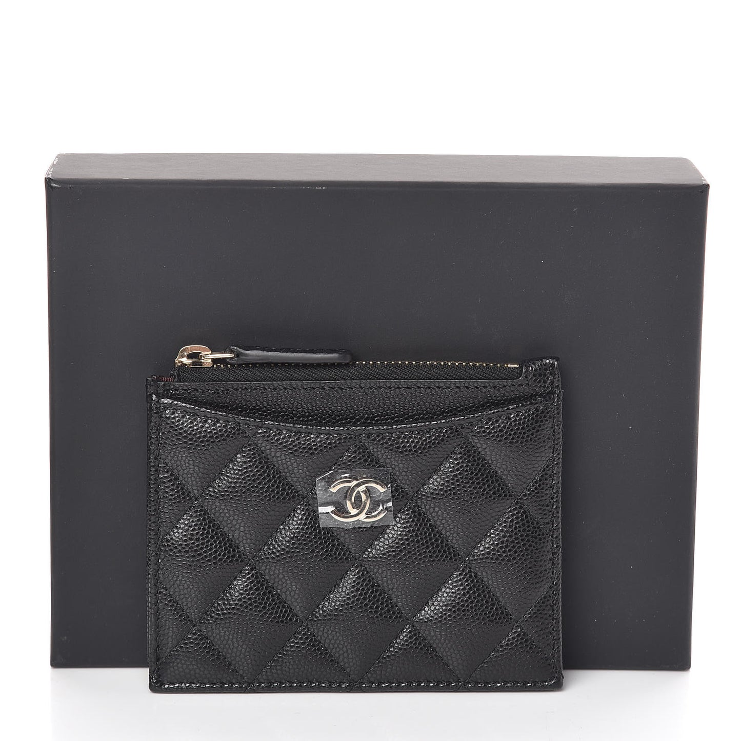 Caviar Quilted CC Zip Card Holder Black