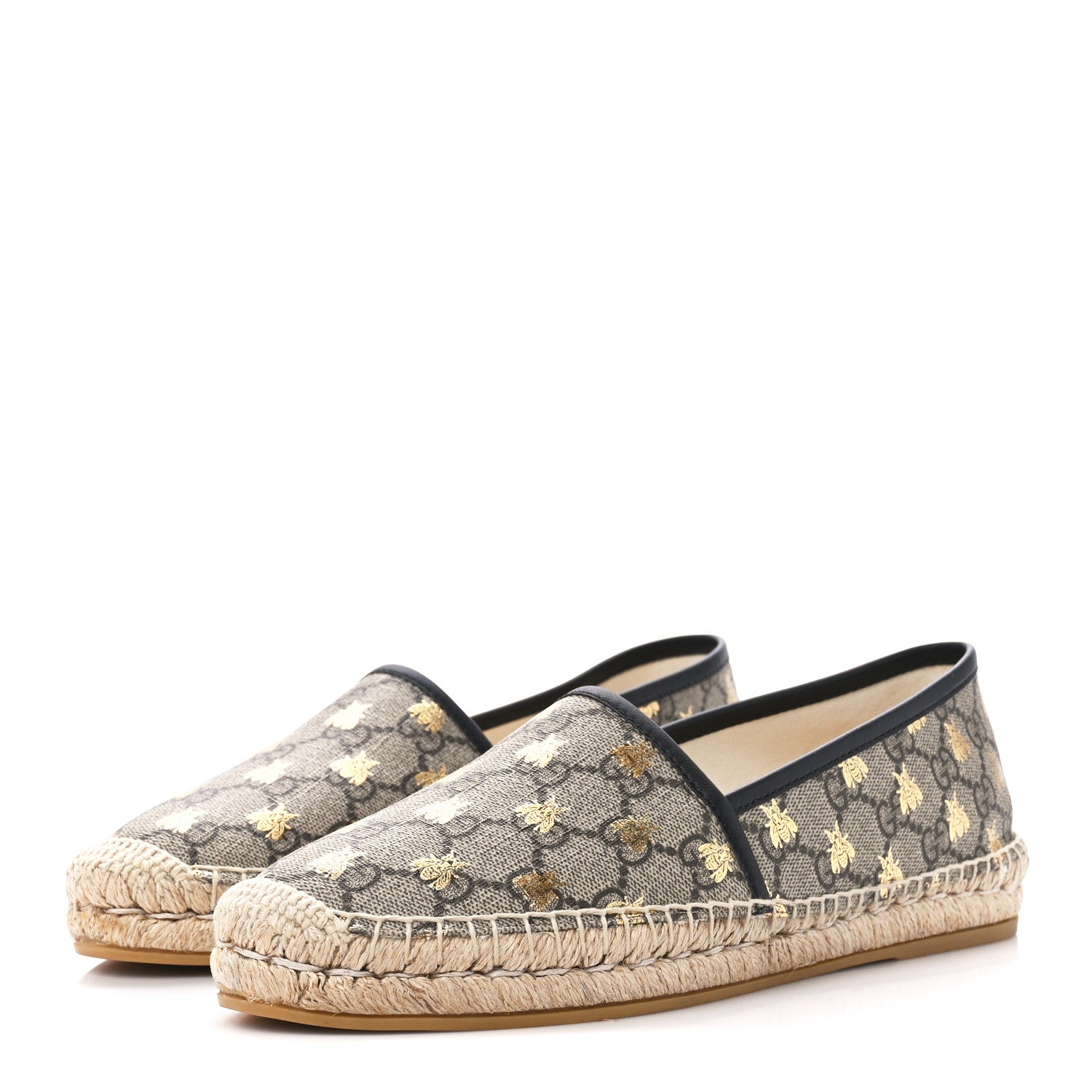 Gucci GG Supreme Monogram Bees Espadrille Flats 40.5 Beige Ebony Oro Black 3 of 12