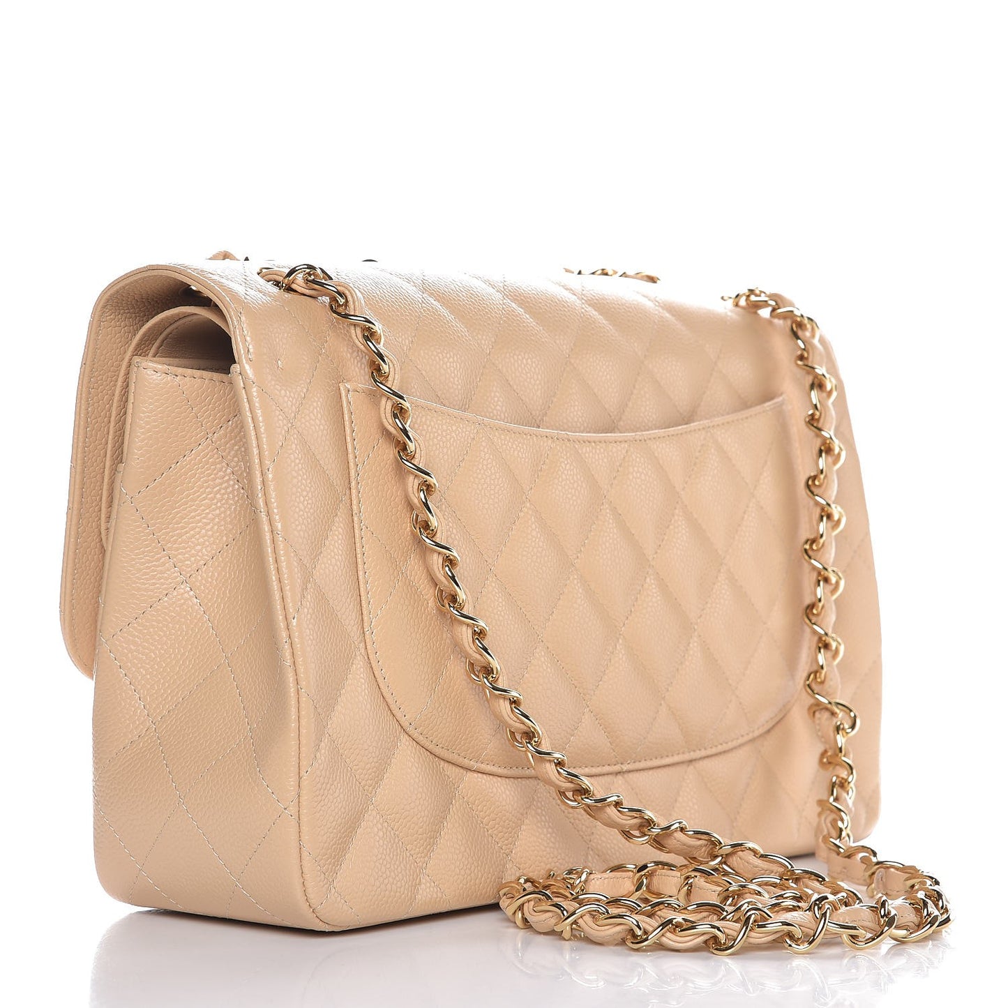 Caviar Quilted Jumbo Double Flap Beige Clair
