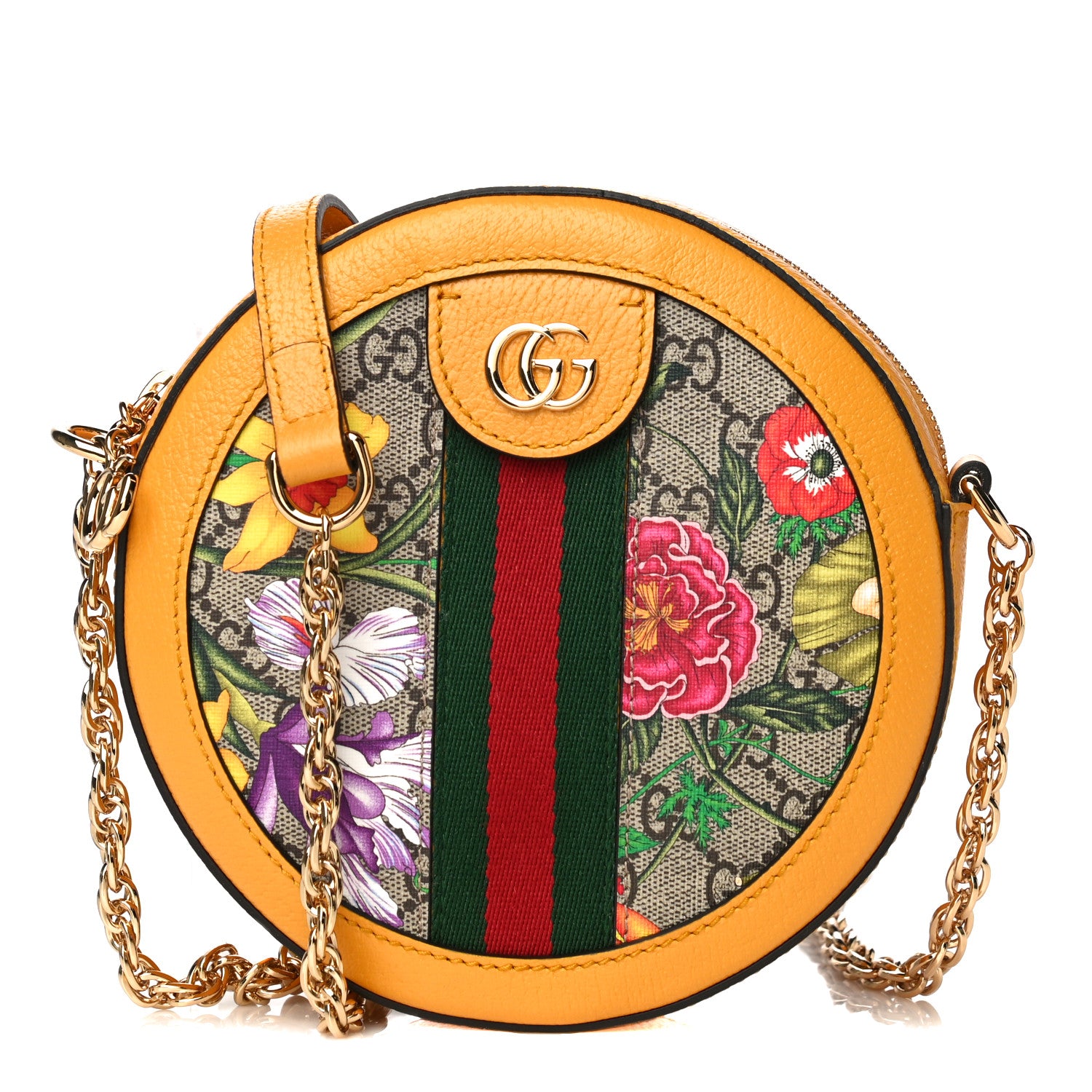 Gucci GG Supreme Monogram Flora Web Mini Ophidia Round Shoulder Bag Beige Multicolor Crop 1 of 11