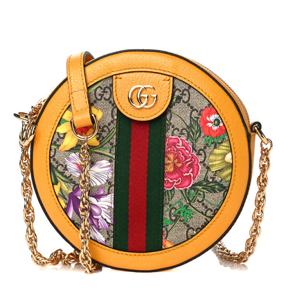 Gucci GG Supreme Monogram Flora Web Mini Ophidia Round Shoulder Bag Beige Multicolor Crop 1 of 11
