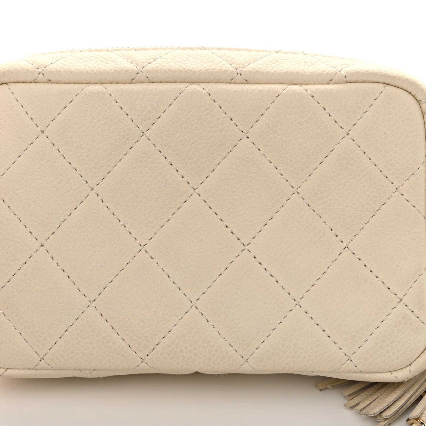 Caviar Quilted Mini Coco Tassel Camera Case White