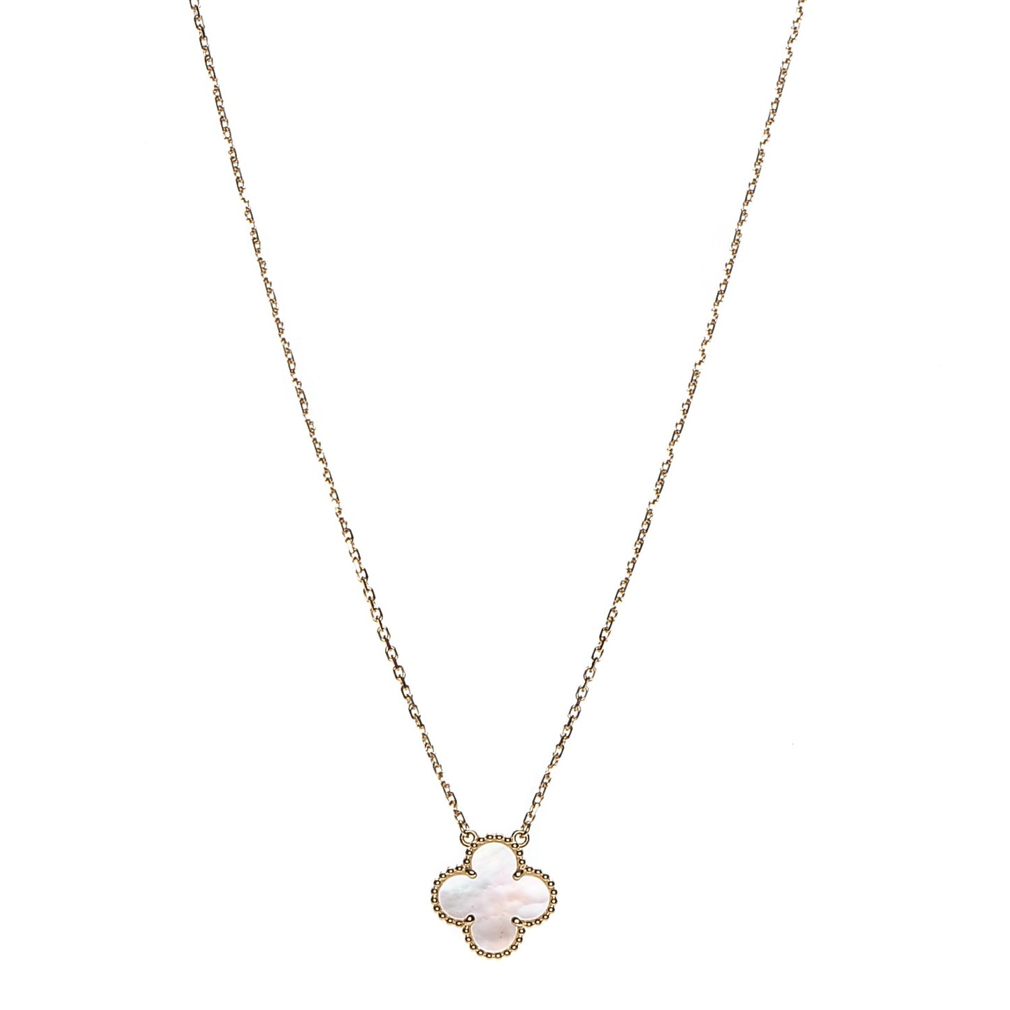 18K Yellow Gold Mother of Pearl Vintage Alhambra Pendant Necklace