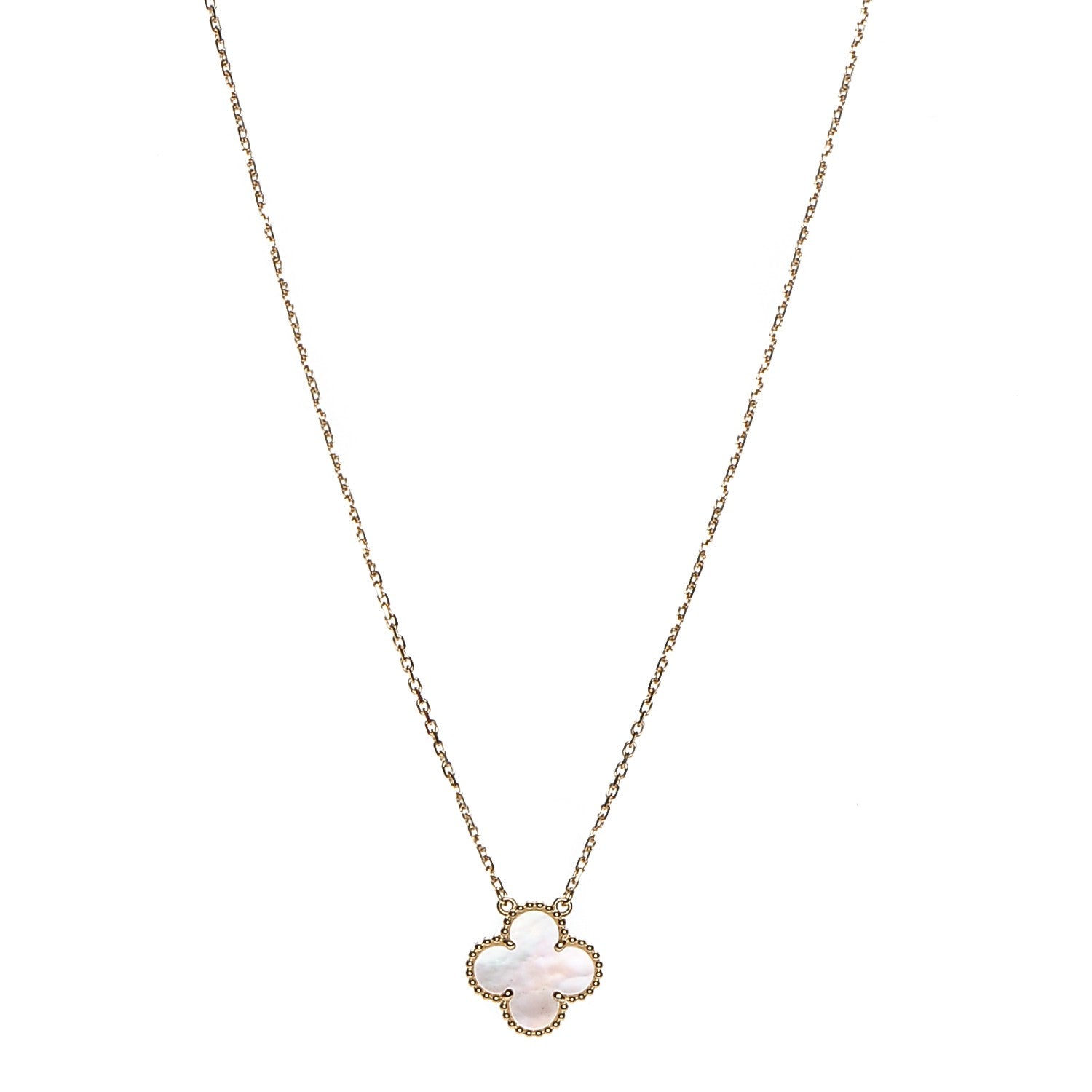Van Cleef & Arpels 18K Yellow Gold Mother of Pearl Vintage Alhambra Pendant Necklace 1 of 5