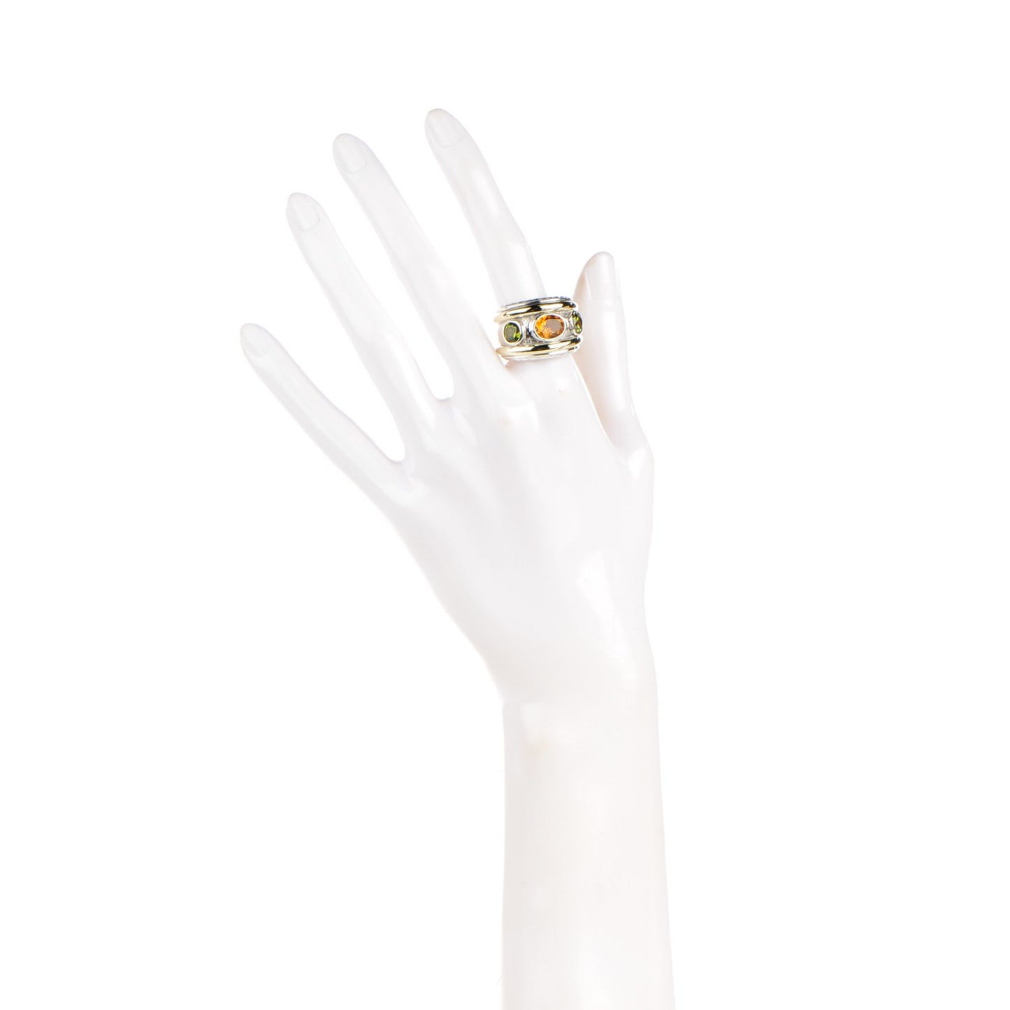 Sterling Silver 14K Yellow Gold 17mm Citrine Peridot Renaissance Ring 57 8.25