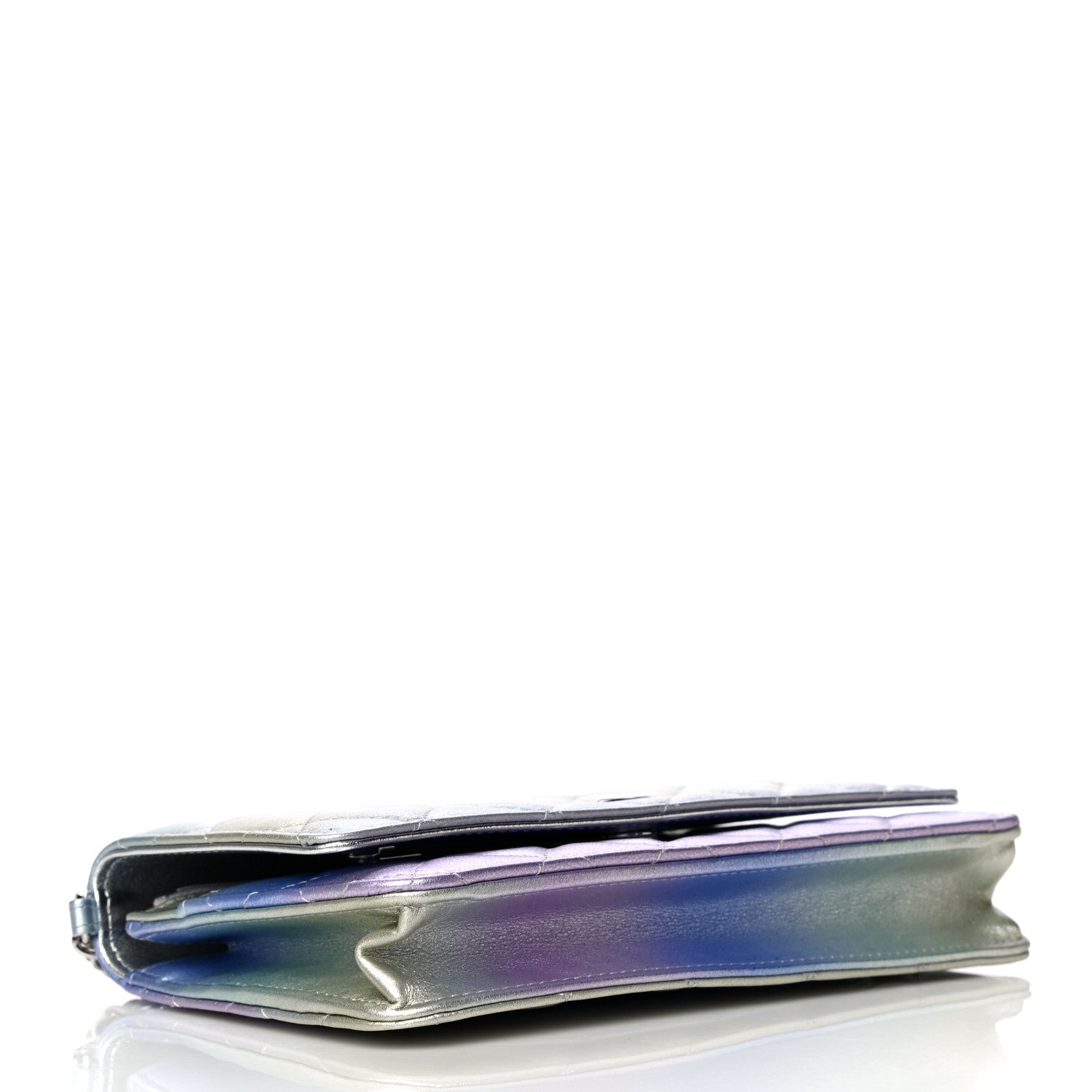 Chanel Gradient Metallic Calfskin Quilted Wallet On Chain WOC Silver Blue Yellow Purple 4 of 13