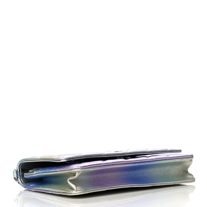 Chanel Gradient Metallic Calfskin Quilted Wallet On Chain WOC Silver Blue Yellow Purple 4 of 13