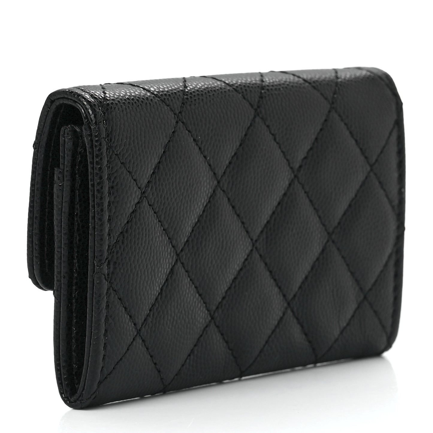 Caviar Quilted Crystal CC Flap Card Holder Black