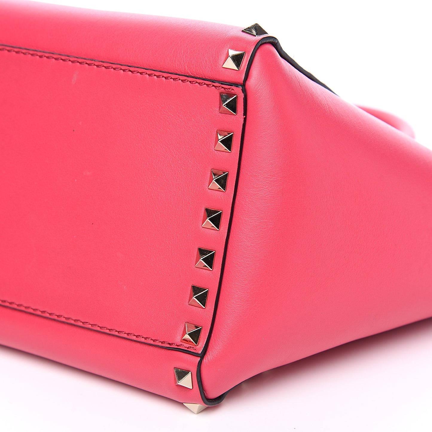 Vitello Small Rockstud Double Handle Tote Deep Fuxia