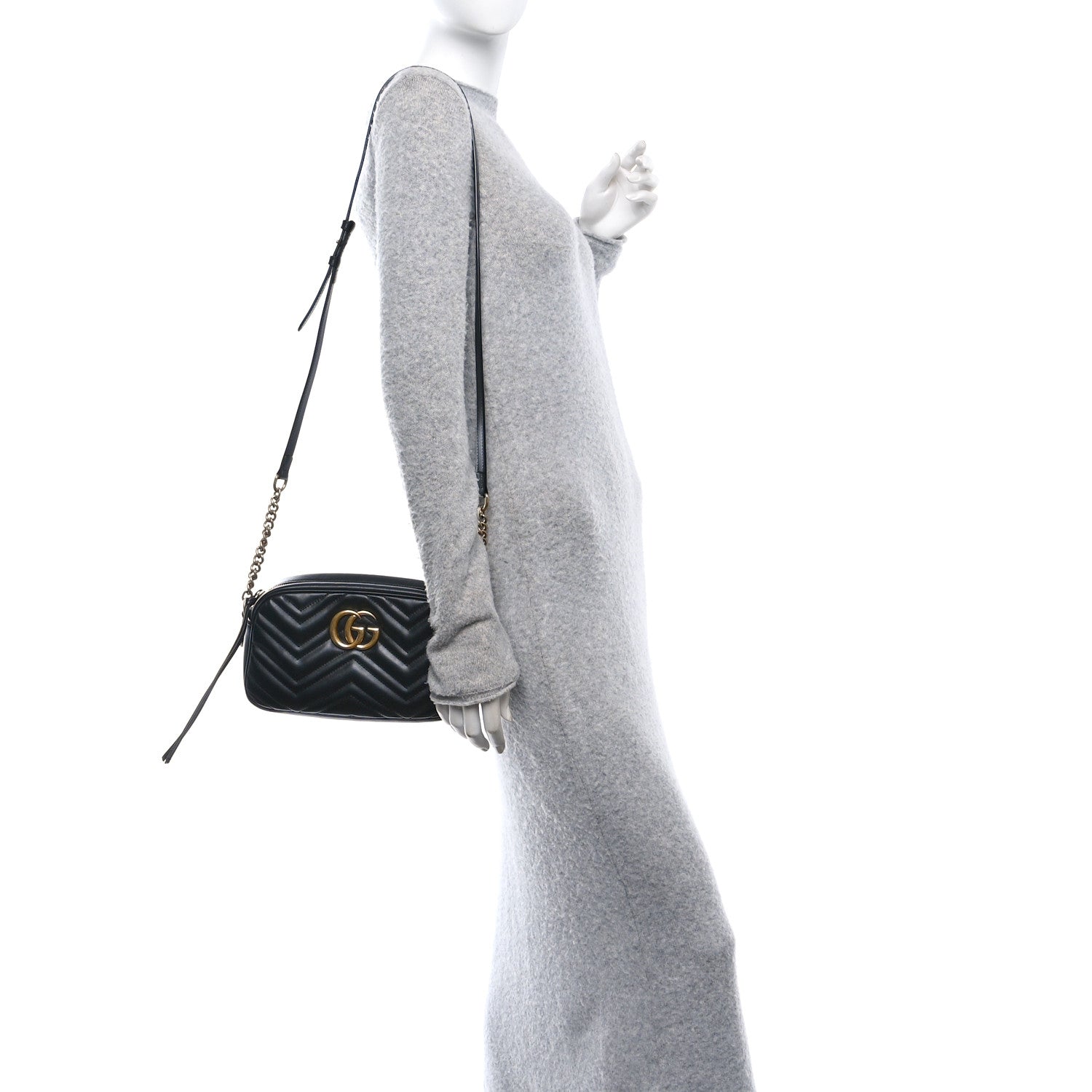 Gucci Calfskin Matelasse Small GG Marmont Chain Shoulder Bag Black 2 of 16