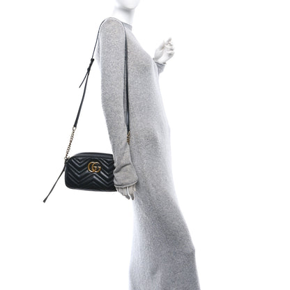 Gucci Calfskin Matelasse Small GG Marmont Chain Shoulder Bag Black 2 of 16