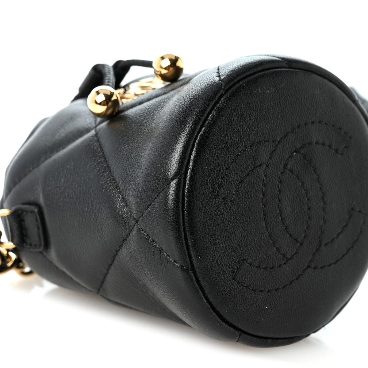 Chanel Calfskin Quilted Mini Drawstring Bucket Bag Black 8 of 9