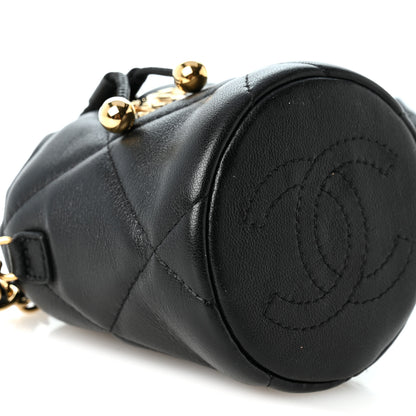 Chanel Calfskin Quilted Mini Drawstring Bucket Bag Black 8 of 9
