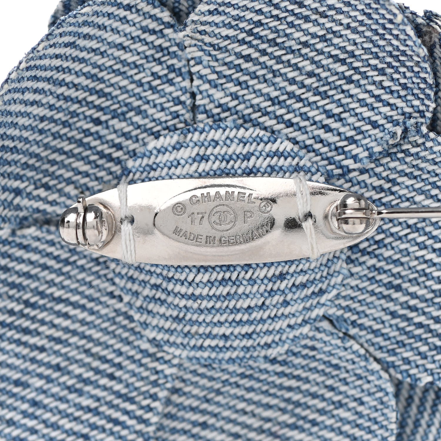 Chanel Denim Camellia Pin Brooch Blue 4 of 4