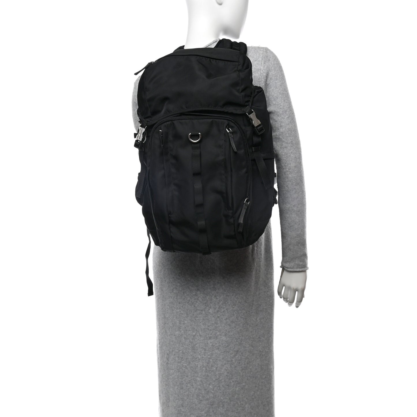 Tessuto Nylon Montagna Double Buckle Backpack Black