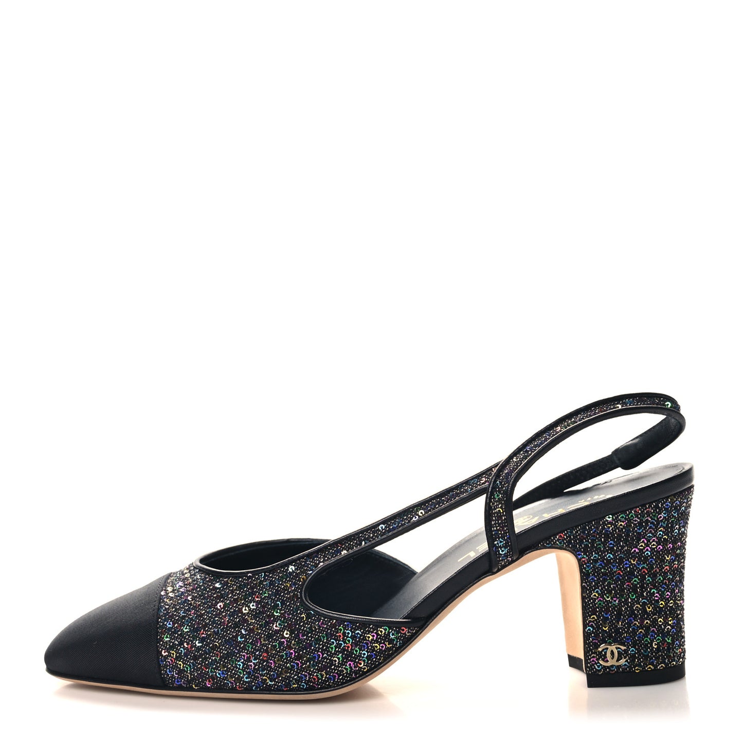 Glitter Grosgrain Cap Toe CC Slingback Pumps 41.5 Black Multicolor