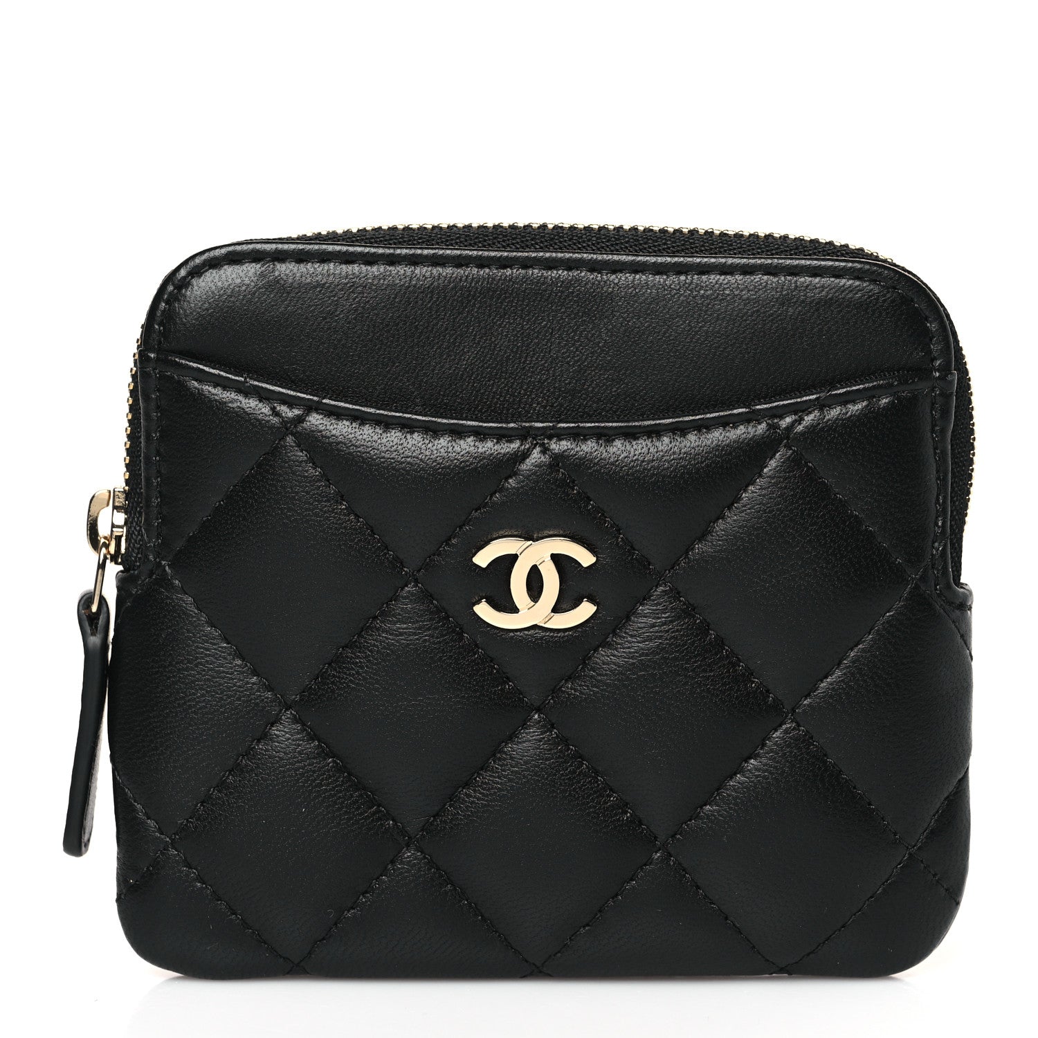 Chanel Lambskin Quilted Zip Card Holder Wallet Black 1 of 8