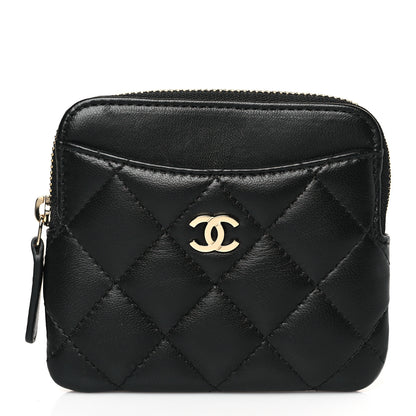 Chanel Lambskin Quilted Zip Card Holder Wallet Black 1 of 8
