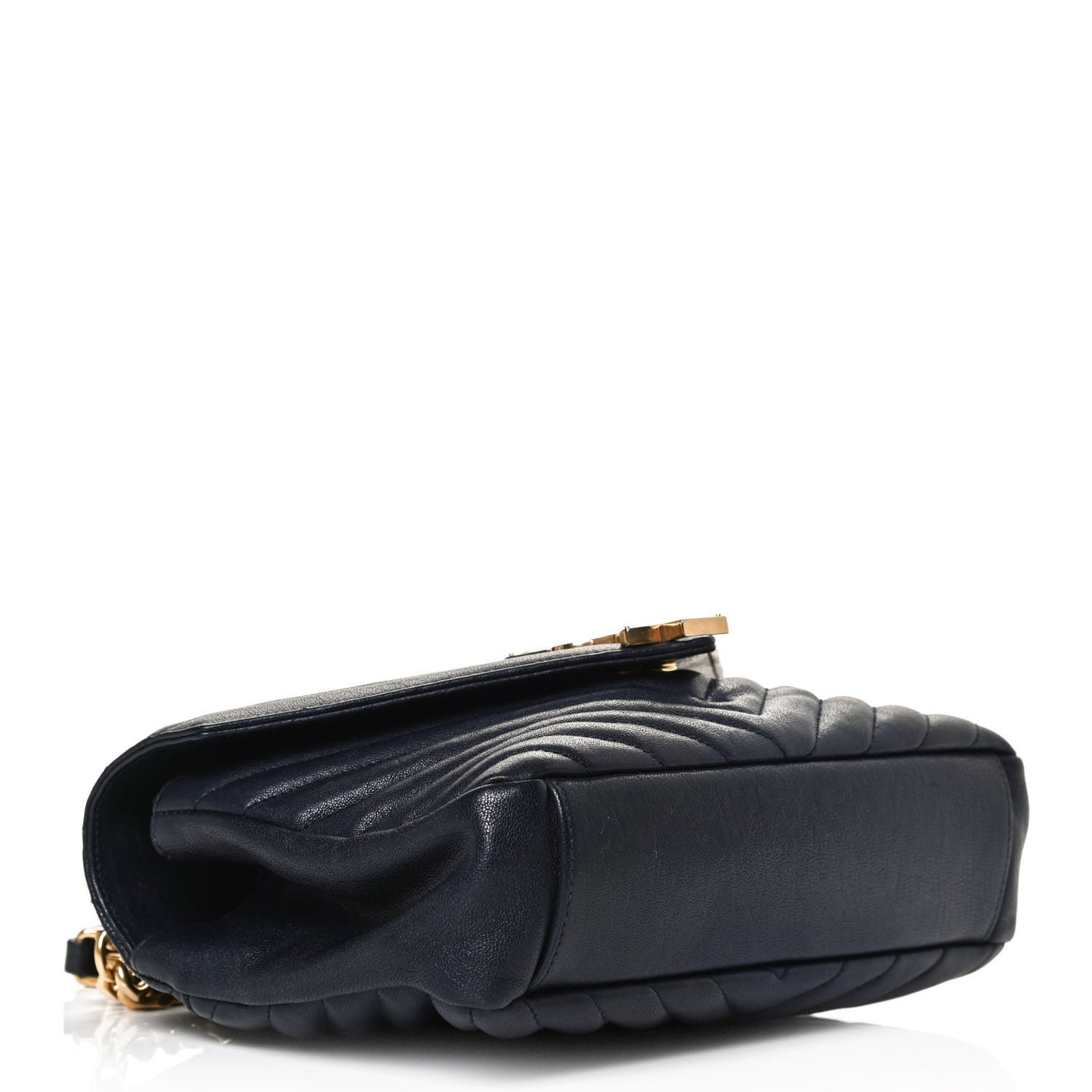 Sheepskin Matelasse Chevron Monogram Medium College Bag Deep Marine
