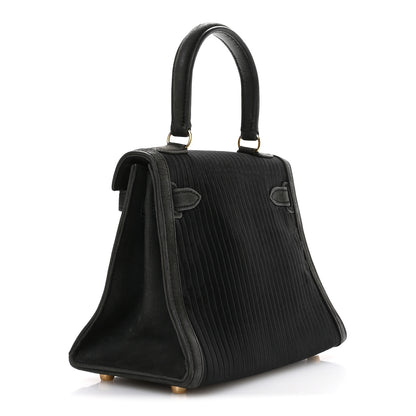 Hermes Silk Veau Doblis Pleated Mini Kelly Sellier 20 Black 3 of 10