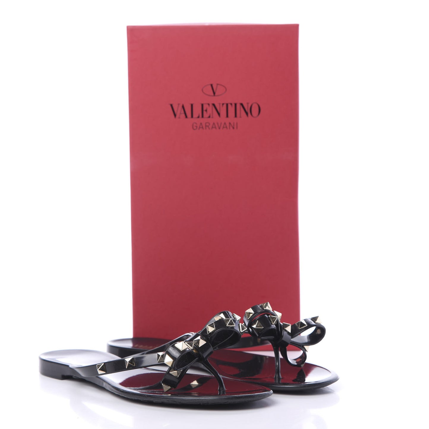 PVC Jelly Rockstud Bow Thong Sandals 41 Black