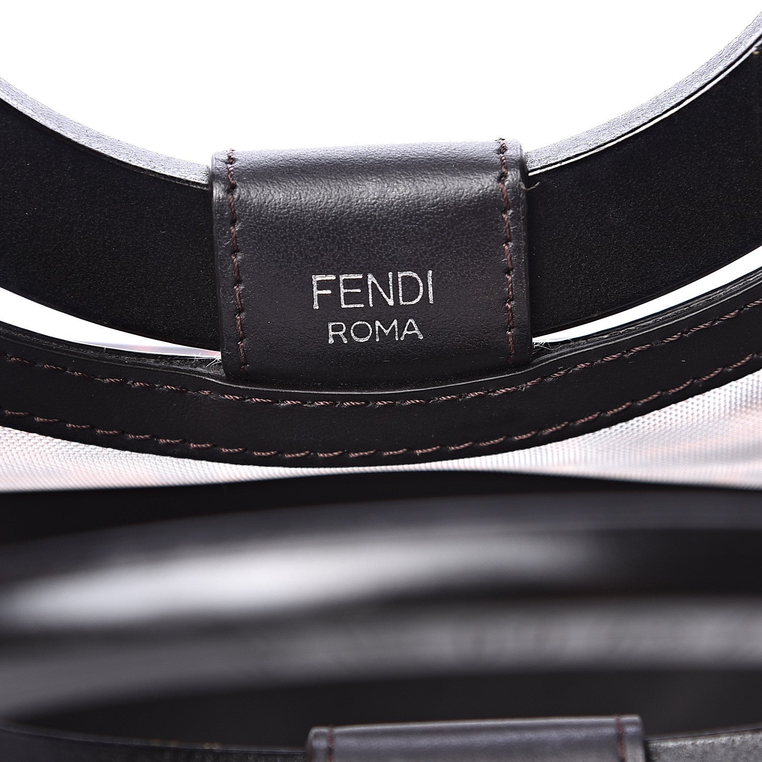 Fendi Mesh Vitello Century Cuoio FF 1974 Small Runaway Shopper Tote Marrone Black Ebano 5 of 12