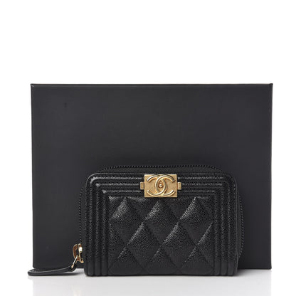 Chanel Caviar Quilted Boy Zip Around Coin Purse Wallet Black 8 of 8