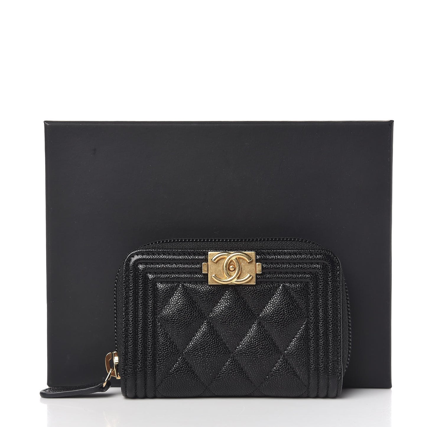 Caviar Quilted Boy Zip Around Coin Purse Wallet Black