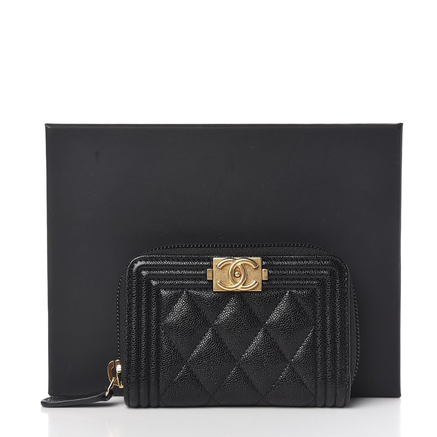 Chanel Caviar Quilted Boy Zip Around Coin Purse Wallet Black 8 of 8