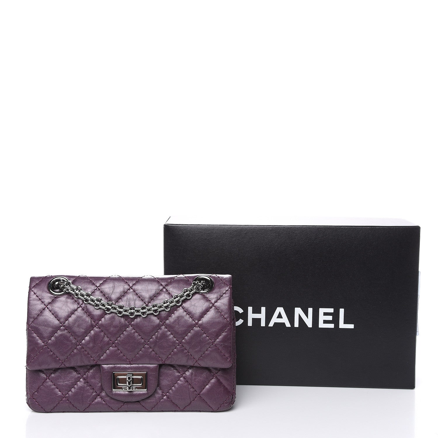 Chanel Metallic Aged Calfskin Quilted 2.55 Reissue 224 Flap Plum 12 of 12