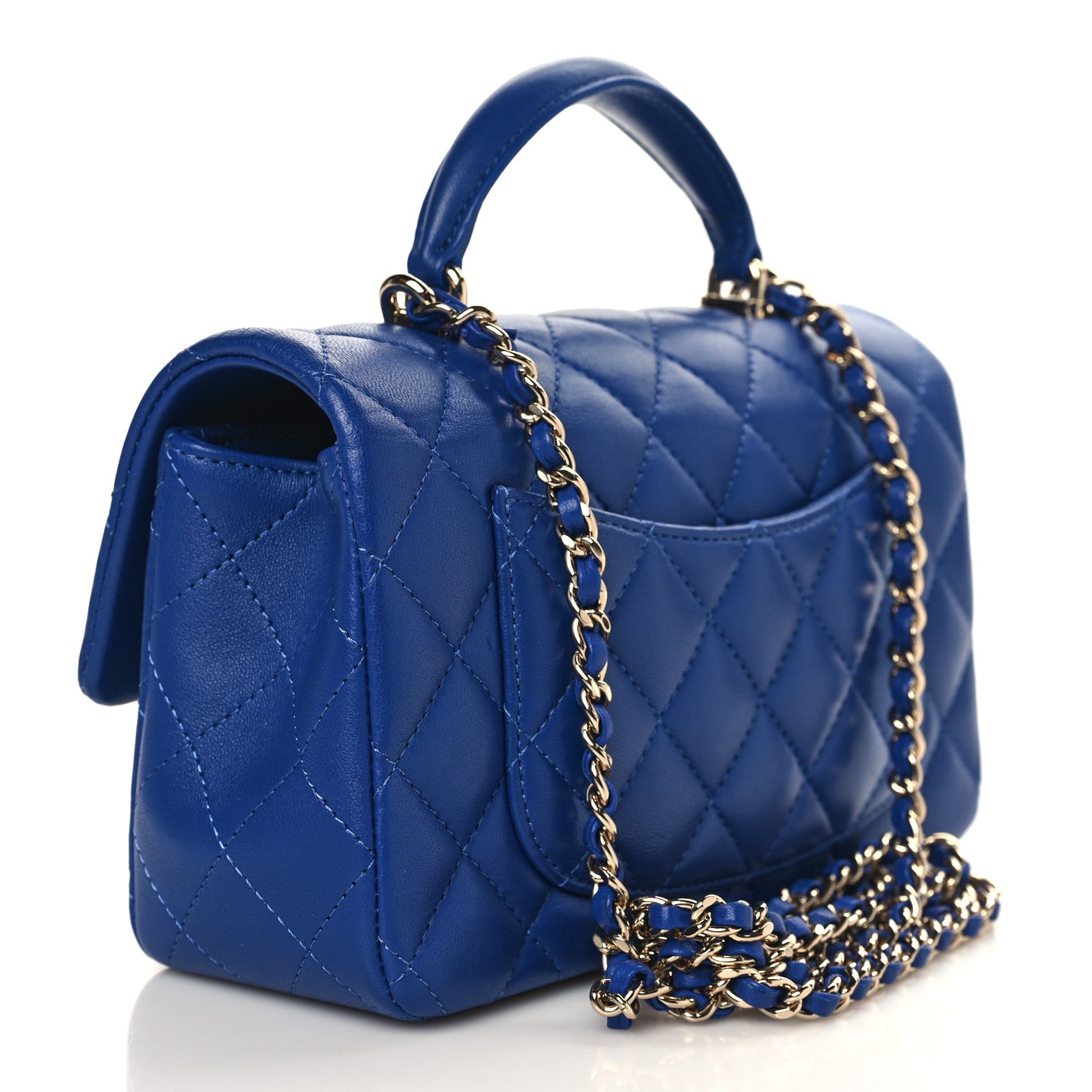 Chanel Lambskin Quilted Mini Top Handle Rectangular Flap Blue 3 of 9