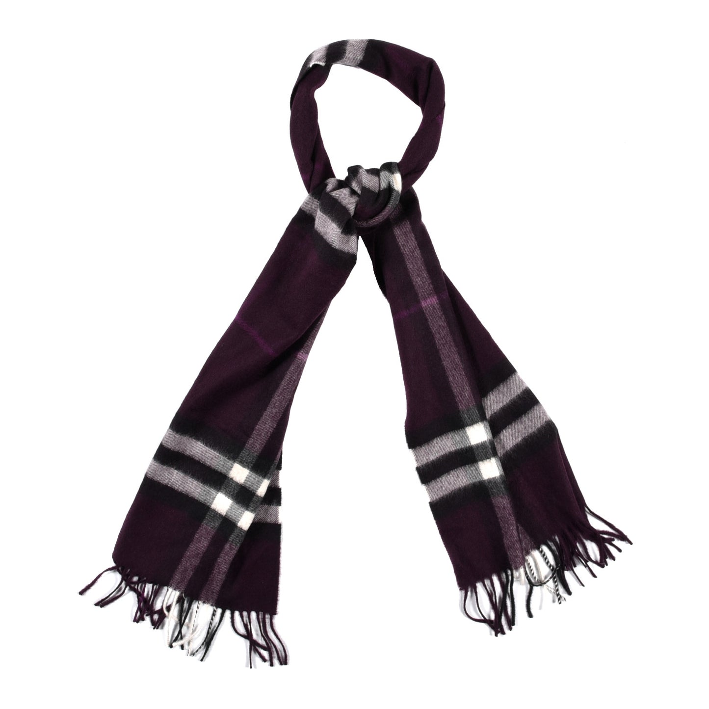 Cashmere Giant Check Icon Stripe Fringe Scarf Purple