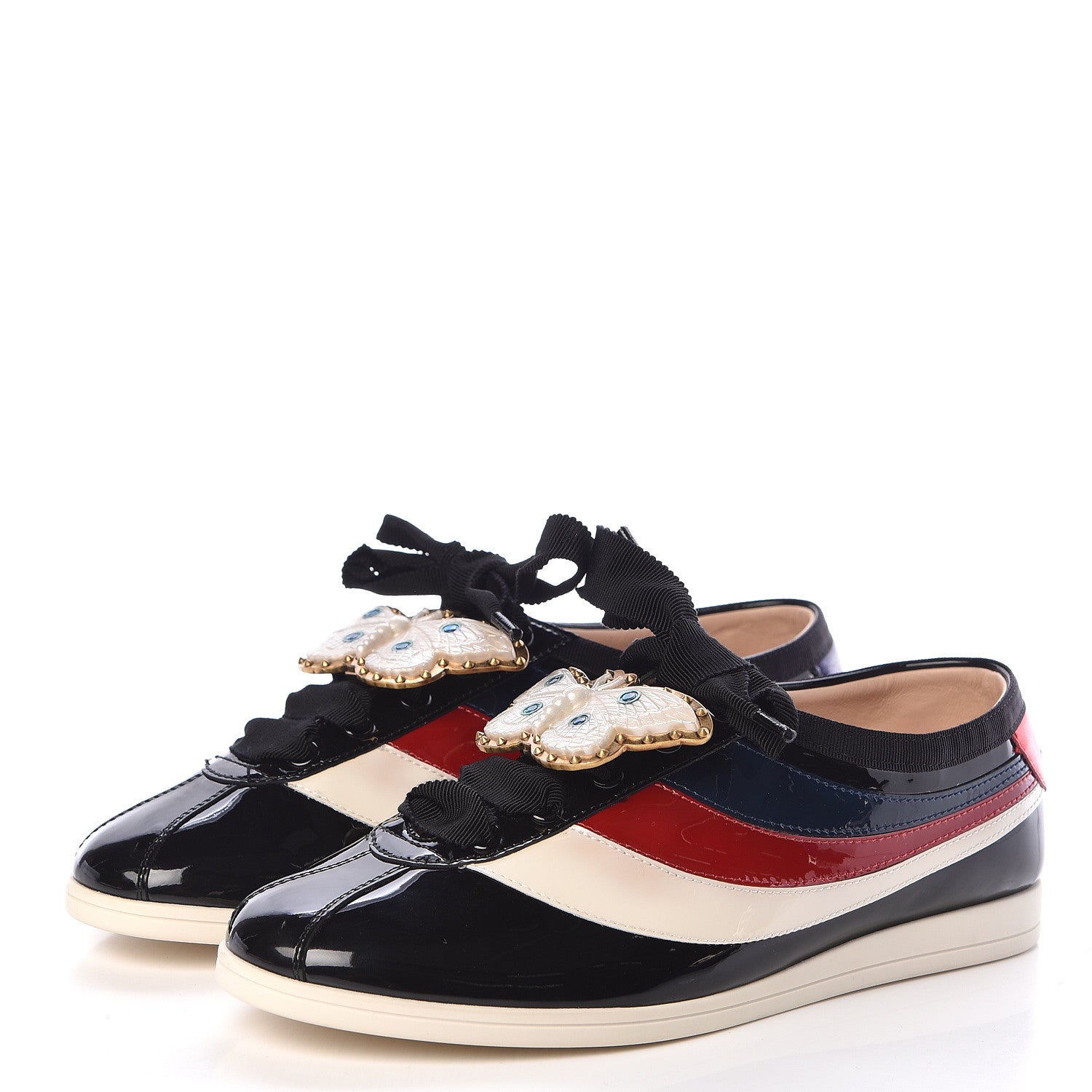 Gucci Patent Calfskin Crystal Womens Web Falacer Sneakers 37 Black 3 of 9