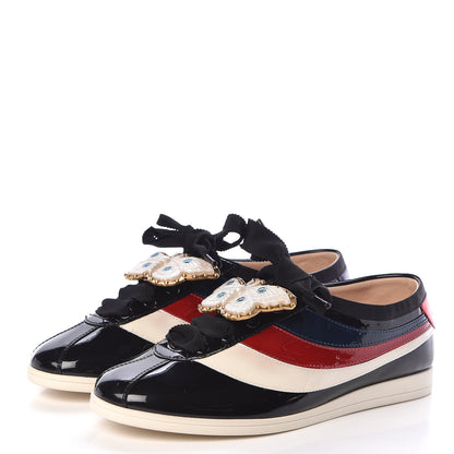 Gucci Patent Calfskin Crystal Womens Web Falacer Sneakers 37 Black 3 of 9