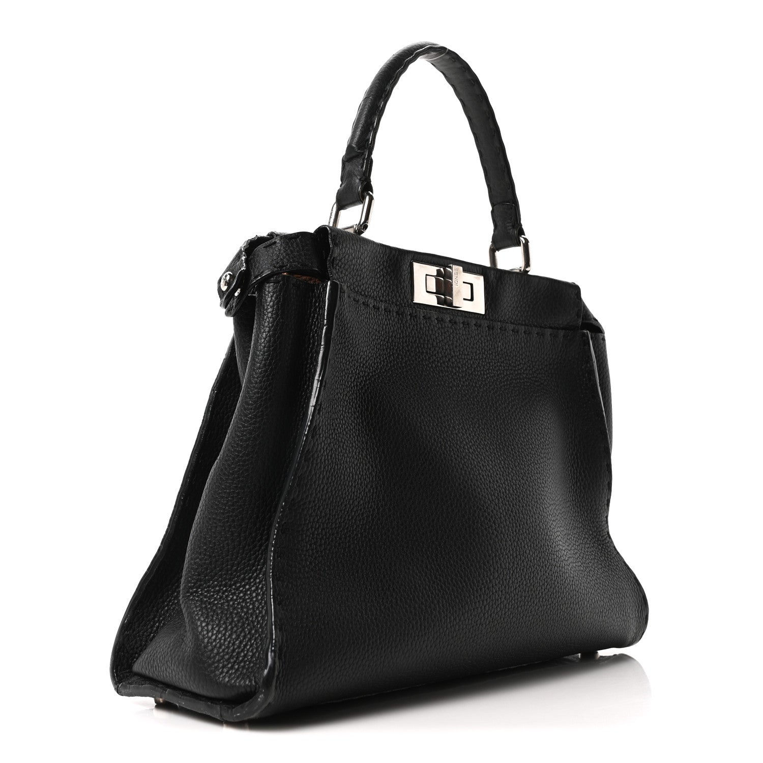 Fendi Cuoio Romano Selleria Bi-Color Medium Peekaboo Iconic Satchel Black Mou 3 of 9